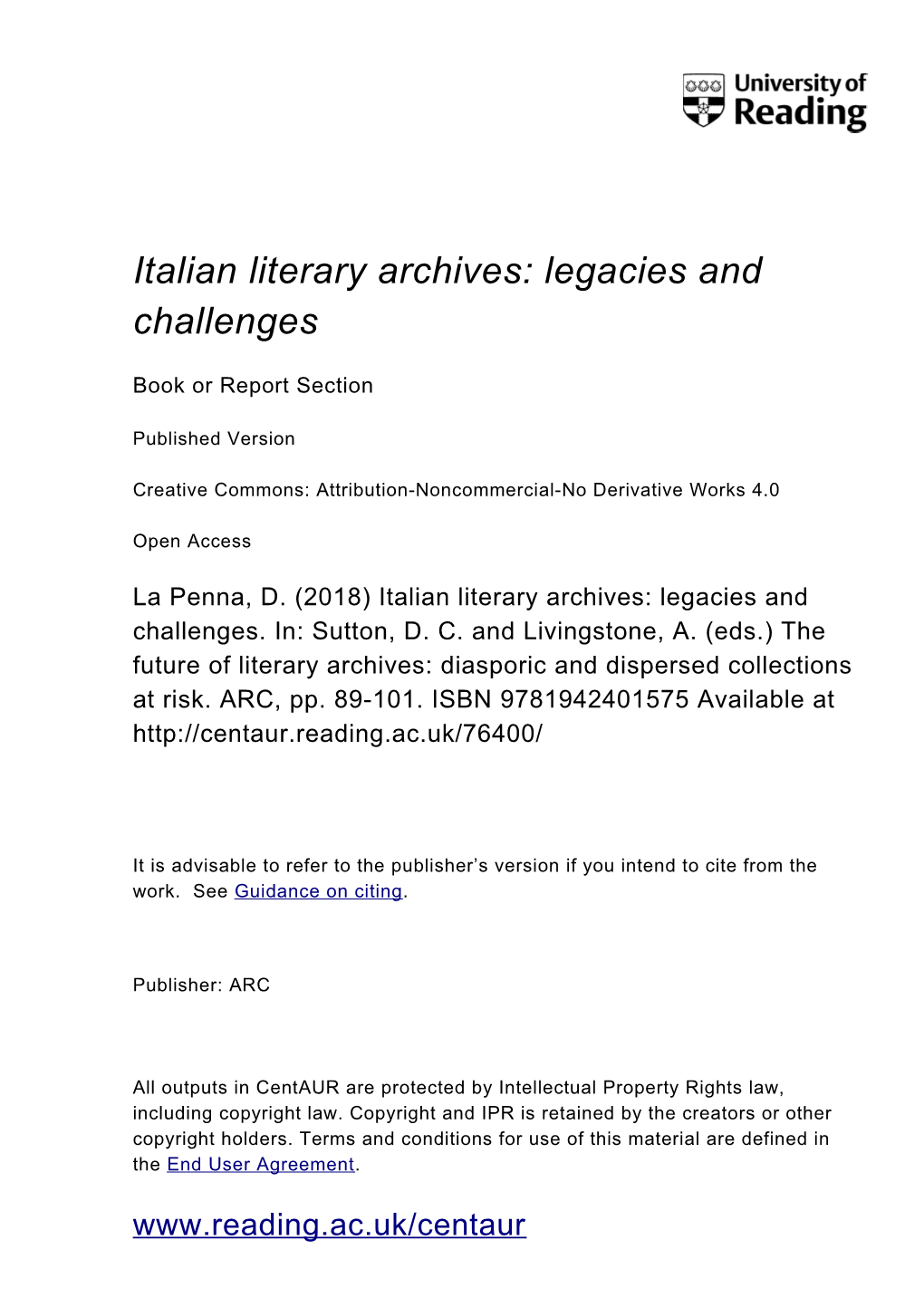 Italian Literary Archives: Legacies and Challenges