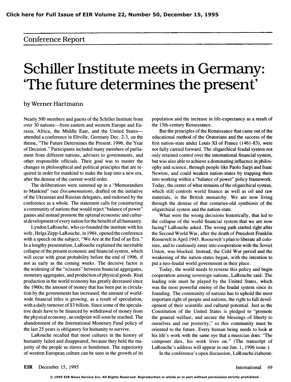 Schiller Institute Meets in Germany: 'The Future Determines the Present'