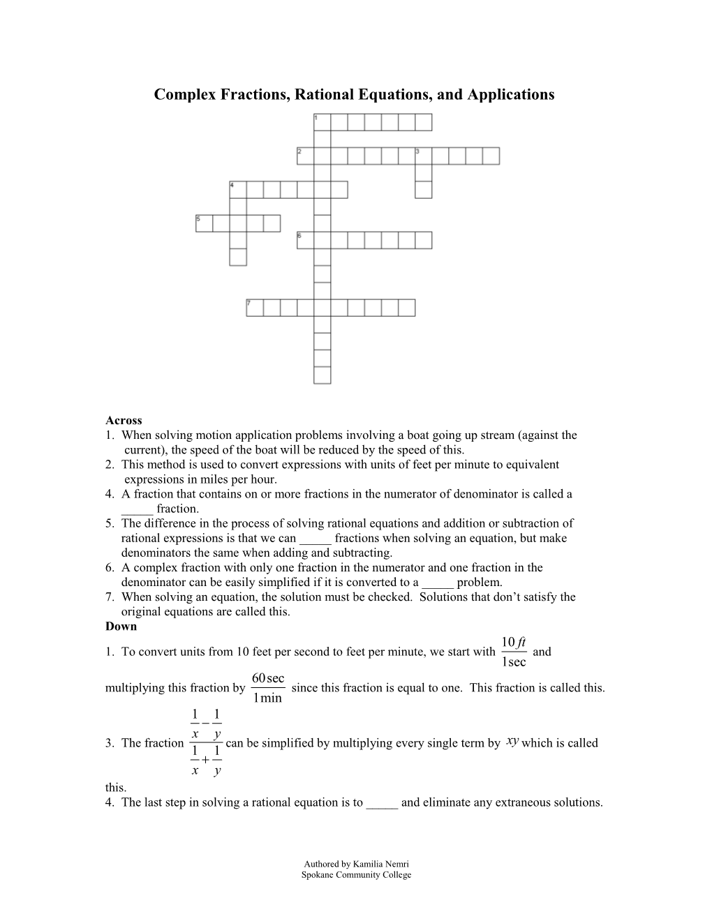 Complex Fractions, Rational Equations, and Applications (6