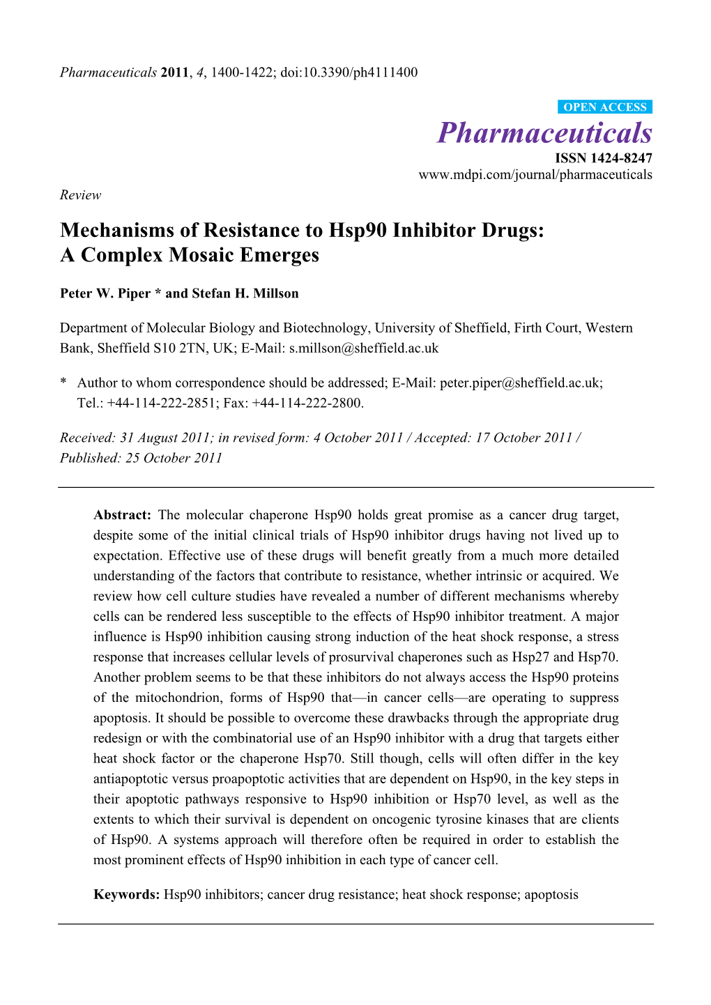 Mechanisms of Resistance to Hsp90 Inhibitor Drugs: a Complex Mosaic Emerges