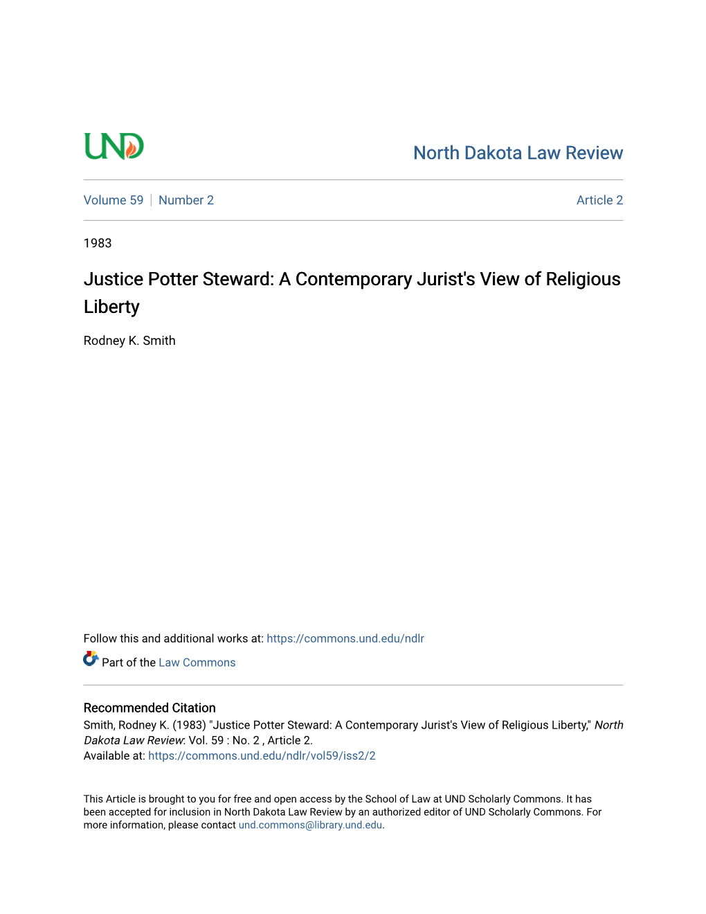Justice Potter Steward: a Contemporary Jurist's View of Religious Liberty