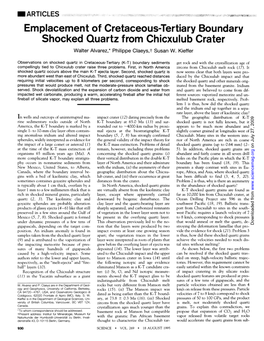 Emplacement of Cretaceous-Tertiary Boundary Shocked Quartz from Chicxulub Crater Walter Alvarez,* Philippe Claeys,T Susan W