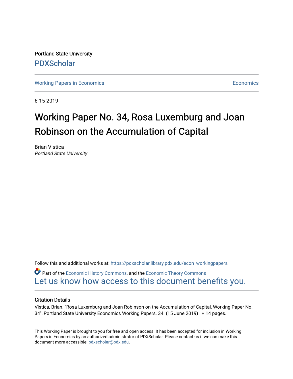 Working Paper No. 34, Rosa Luxemburg and Joan Robinson on the Accumulation of Capital