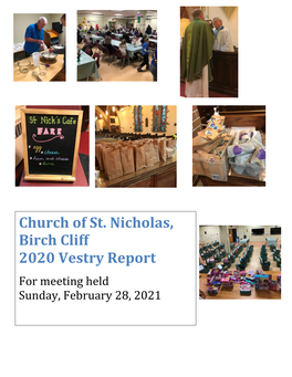 Church of St. Nicholas, Birch Cliff 2020 Vestry Report for Meeting Held Sunday, February 28, 2021