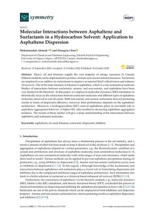 Molecular Interactions Between Asphaltene and Surfactants in a Hydrocarbon Solvent: Application to Asphaltene Dispersion
