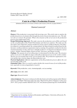 Costs in a Film's Production Process