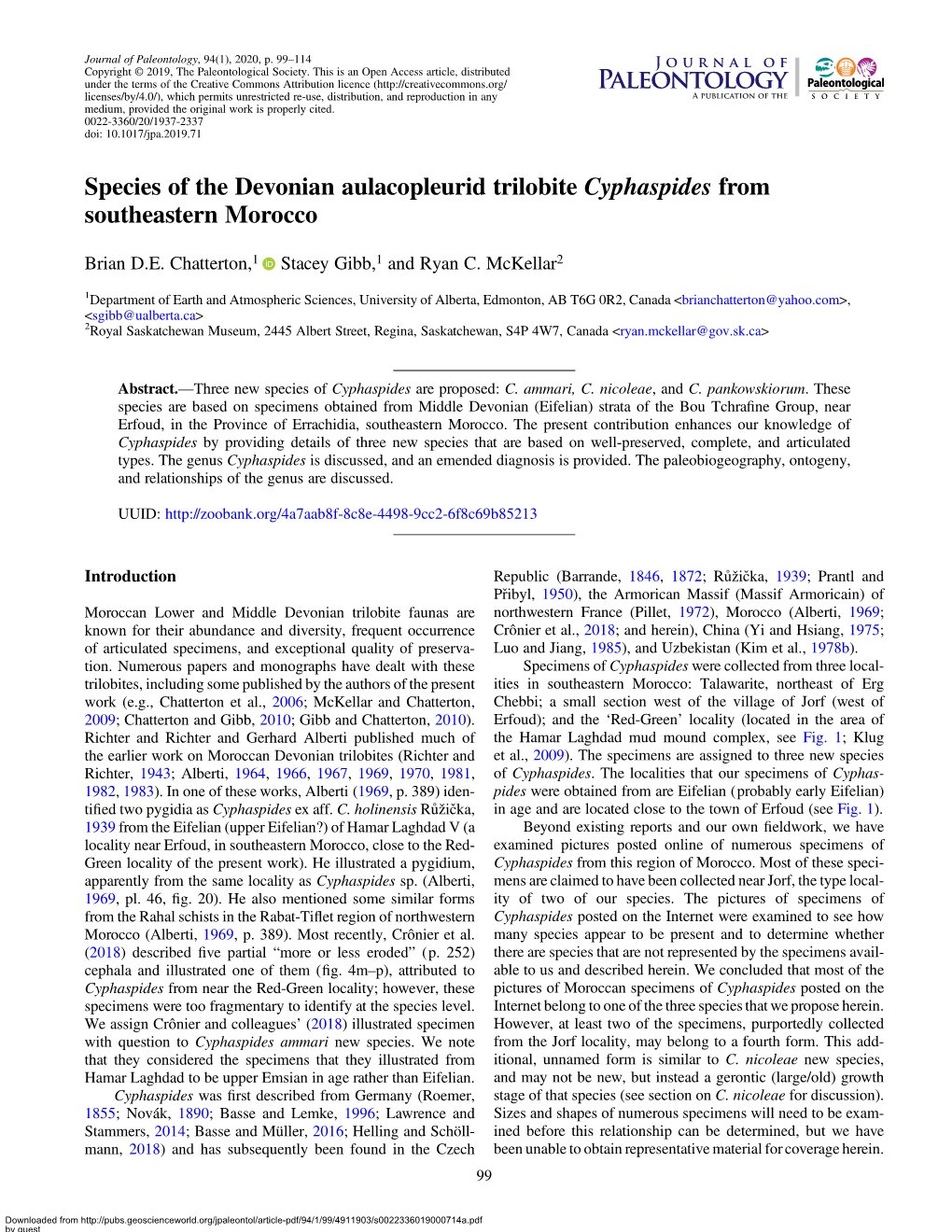 Species of the Devonian Aulacopleurid Trilobite Cyphaspides from Southeastern Morocco