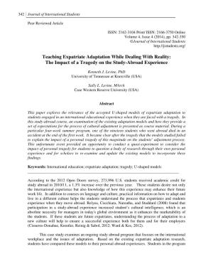 Teaching Expatriate Adaptation While Dealing with Reality: the Impact of a Tragedy on the Study-Abroad Experience