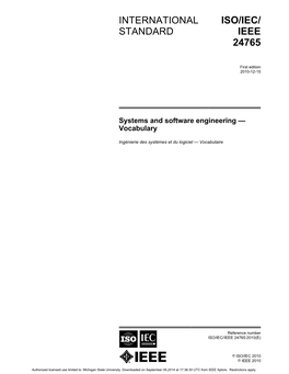ISO/IEC/IEEE 24765-2010(E), Systems and Software Engineering
