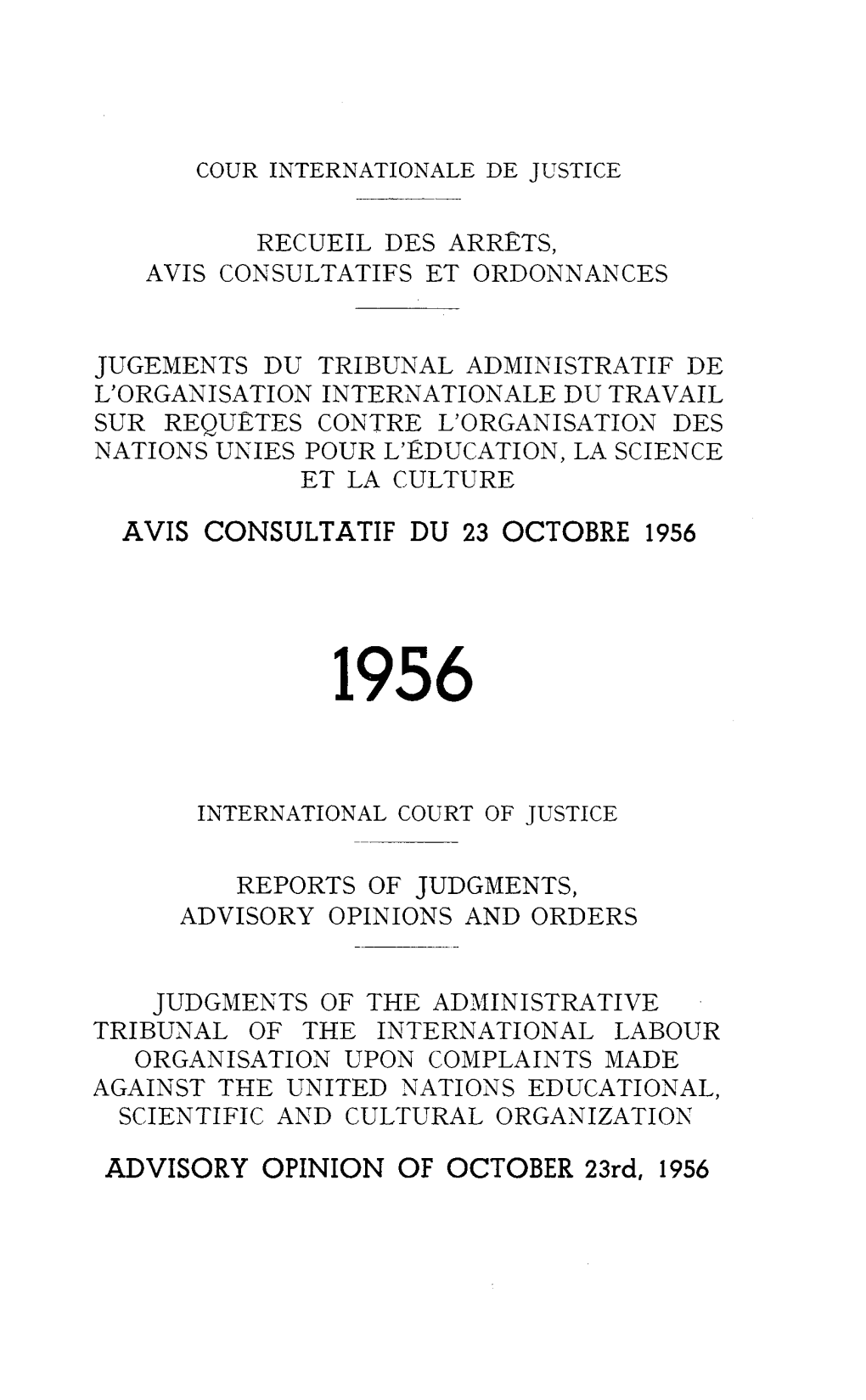 Avis Consultatif Du 23 Octobre 1956 Advisory