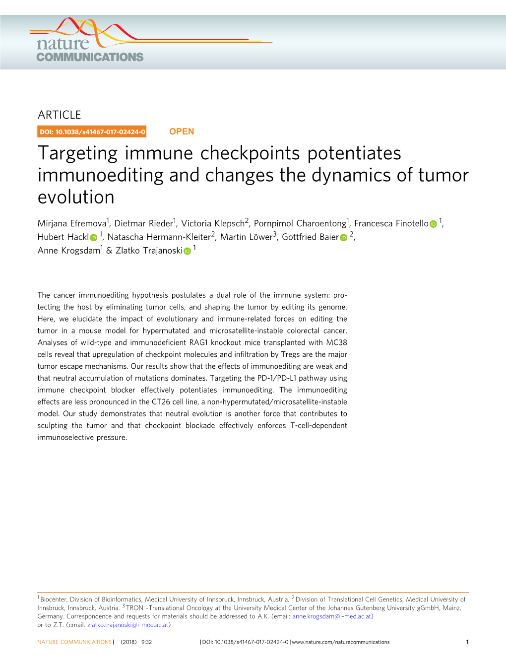 Targeting Immune Checkpoints Potentiates Immunoediting and Changes the Dynamics of Tumor Evolution