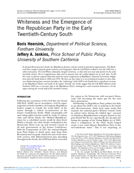 Whiteness and the Emergence of the Republican Party in the Early Twentieth-Century South