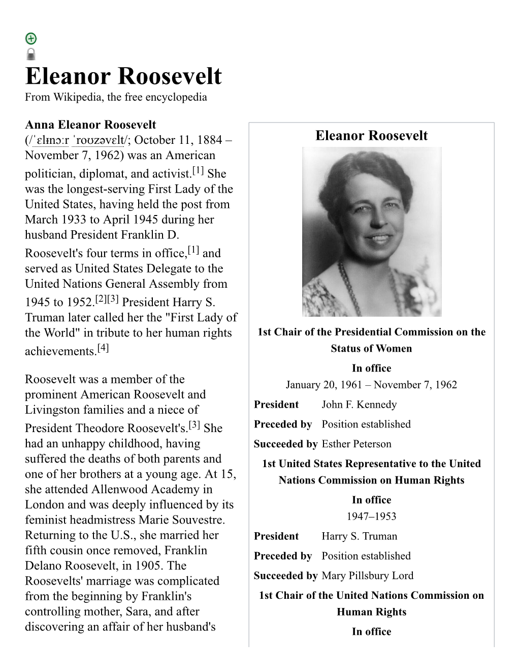 Eleanor Roosevelt from Wikipedia, the Free Encyclopedia