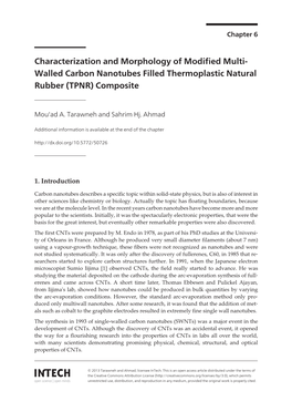 Characterization and Morphology of Modified Multi-Walled Carbon Nanotubes Filled Thermoplastic Natural Rubber (TPNR) Composite