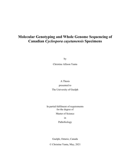 Molecular Genotyping and Whole Genome Sequencing of Canadian Cyclospora Cayetanensis Specimens