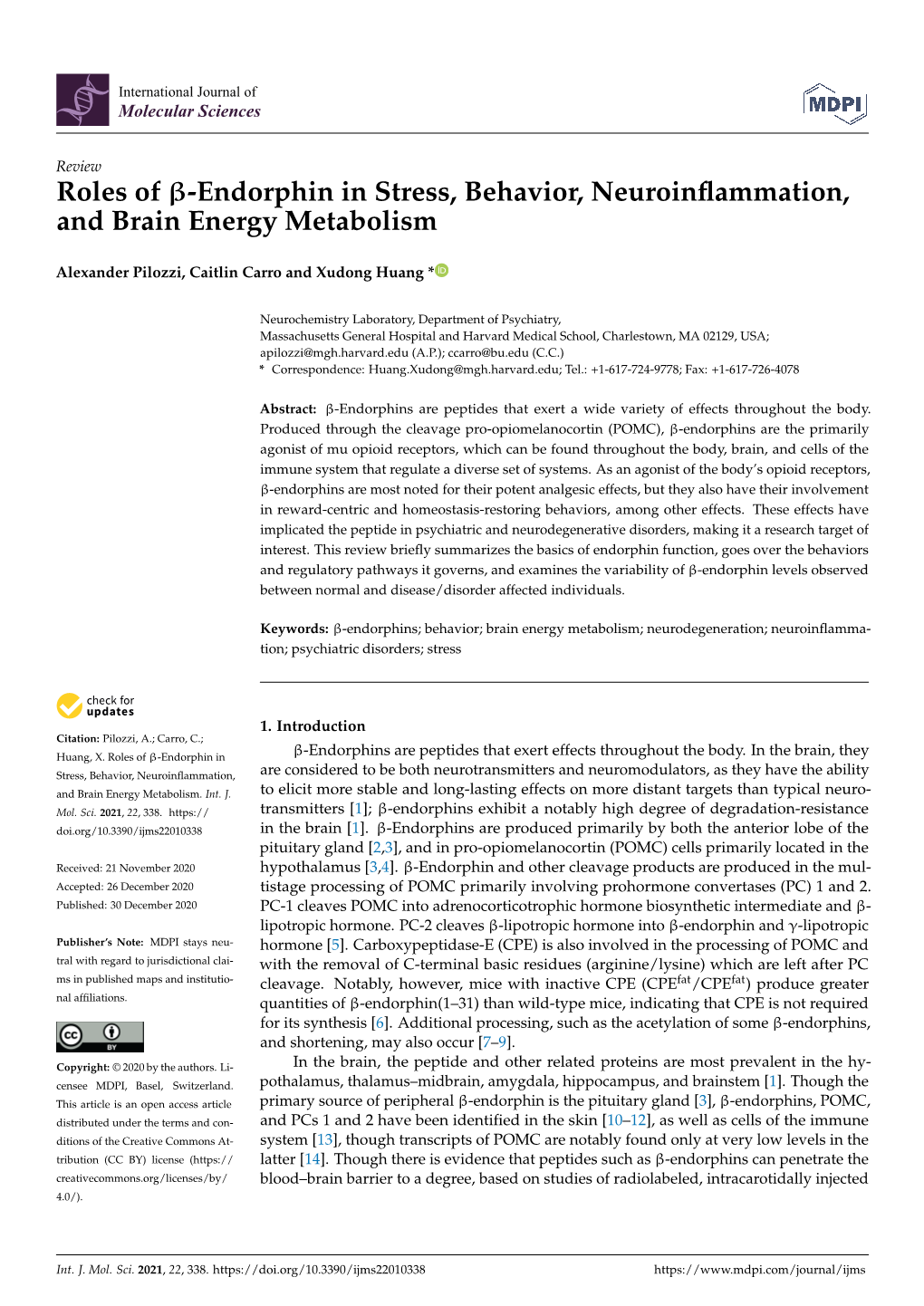 Endorphin in Stress, Behavior, Neuroinflammation, And