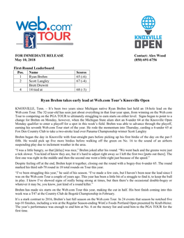 Ryan Brehm Takes Early Lead at Web.Com Tour's Knoxville Open