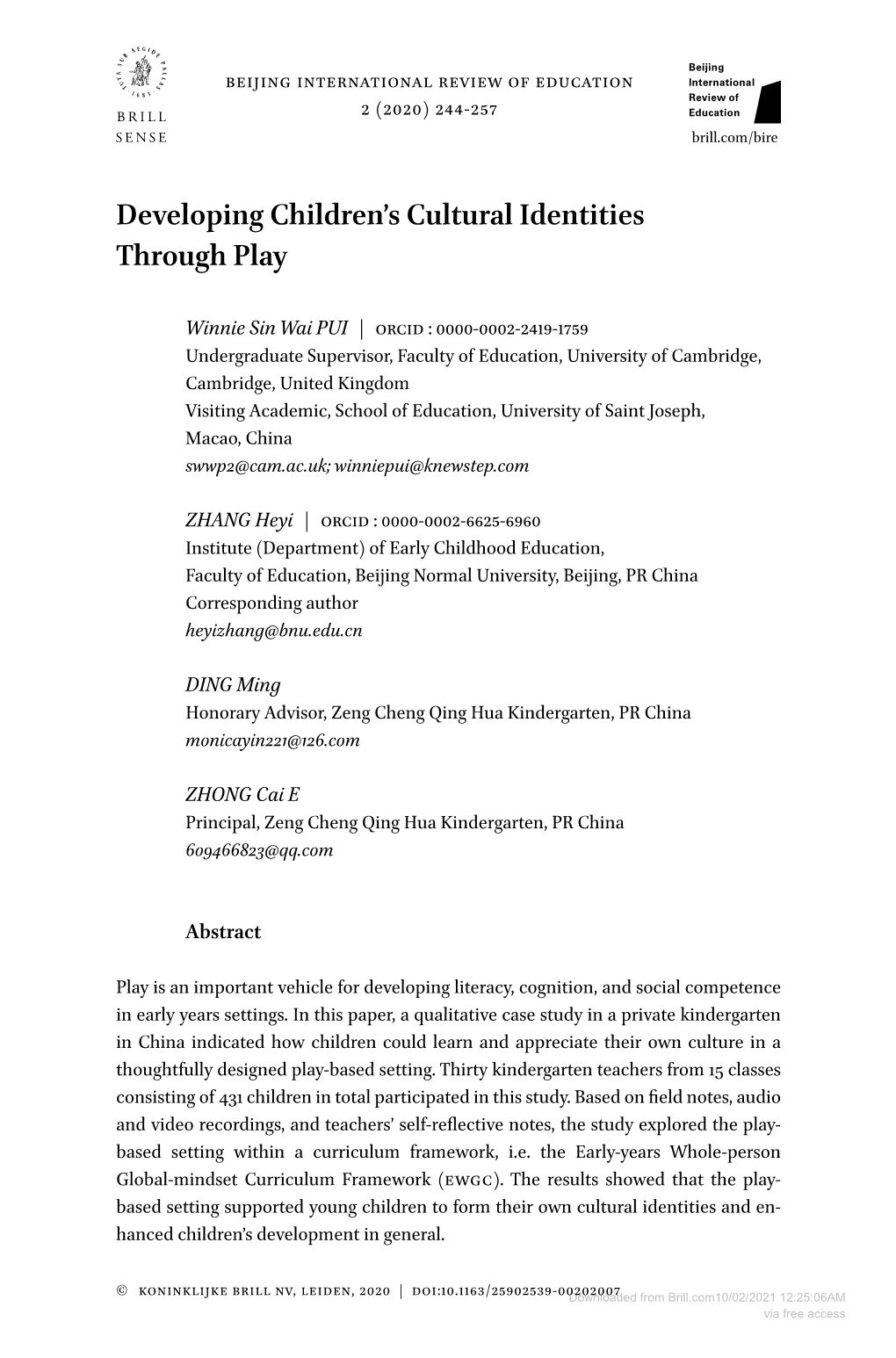 Developing Children's Cultural Identities Through Play