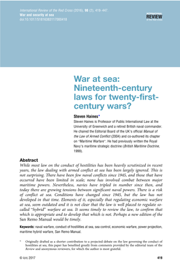 War at Sea: Nineteenth-Century Laws for Twenty-First