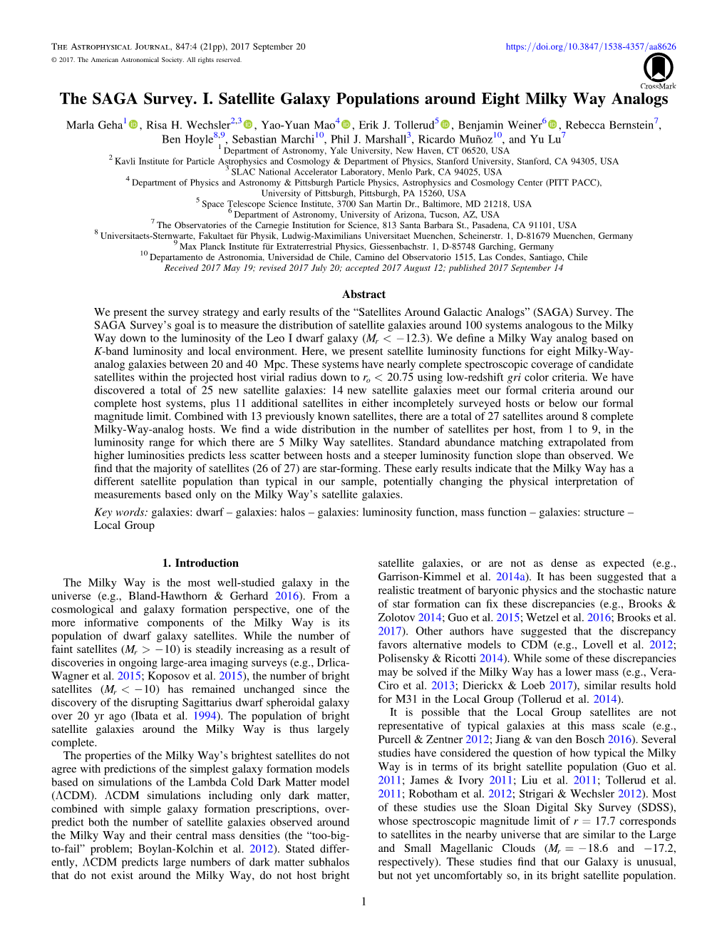 The SAGA Survey. I. Satellite Galaxy Populations Around Eight Milky Way Analogs