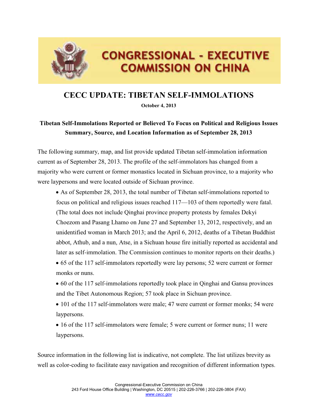 TIBETAN SELF-IMMOLATIONS October 4, 2013