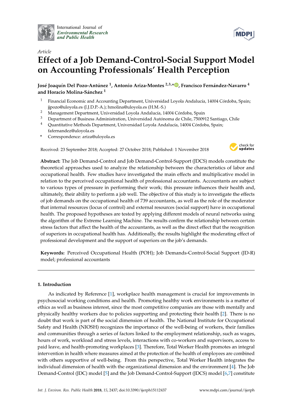 Effect of a Job Demand-Control-Social Support Model on Accounting Professionals’ Health Perception