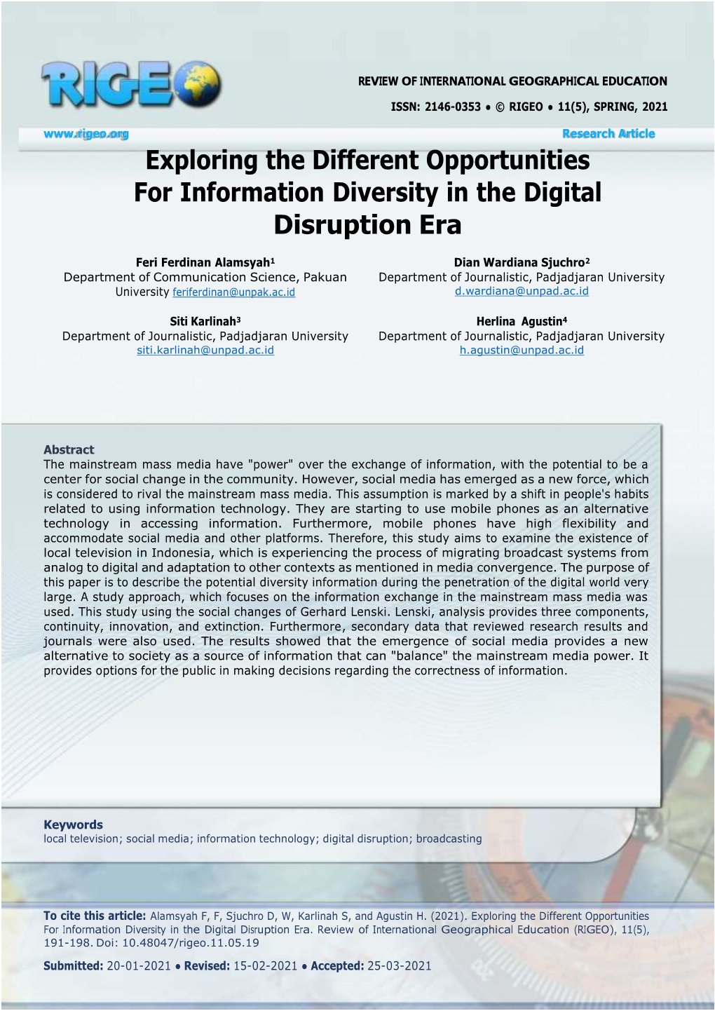 Exploring the Different Opportunities for Information Diversity in the Digital Disruption Era