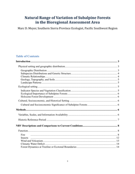 Natural Range of Variation of Subalpine Forests in the Bioregional Assessment Area