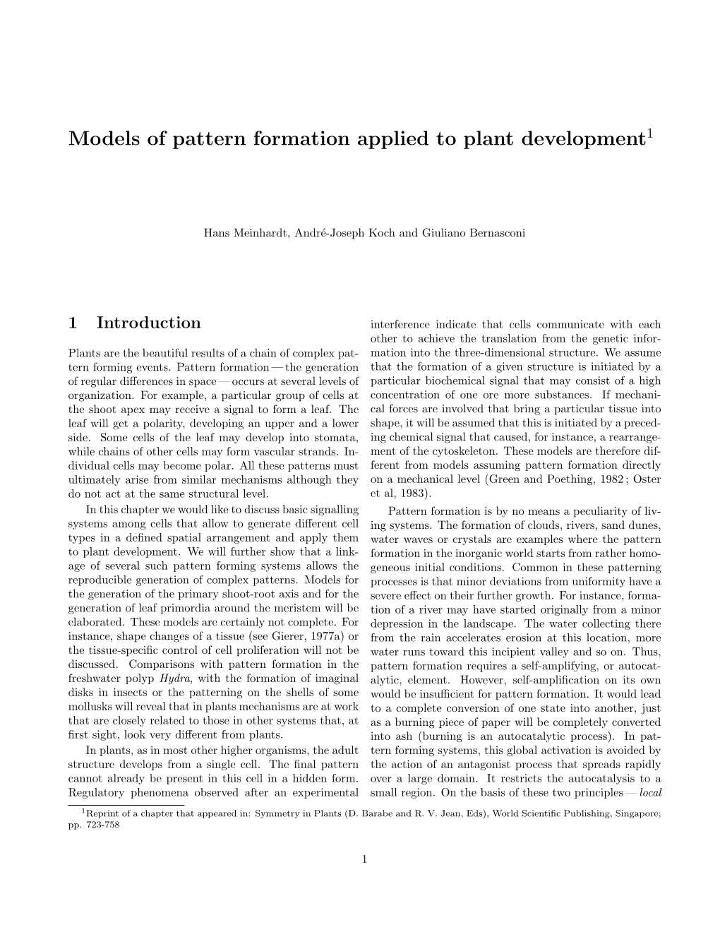 Models of Pattern Formation Applied to Plant Development1