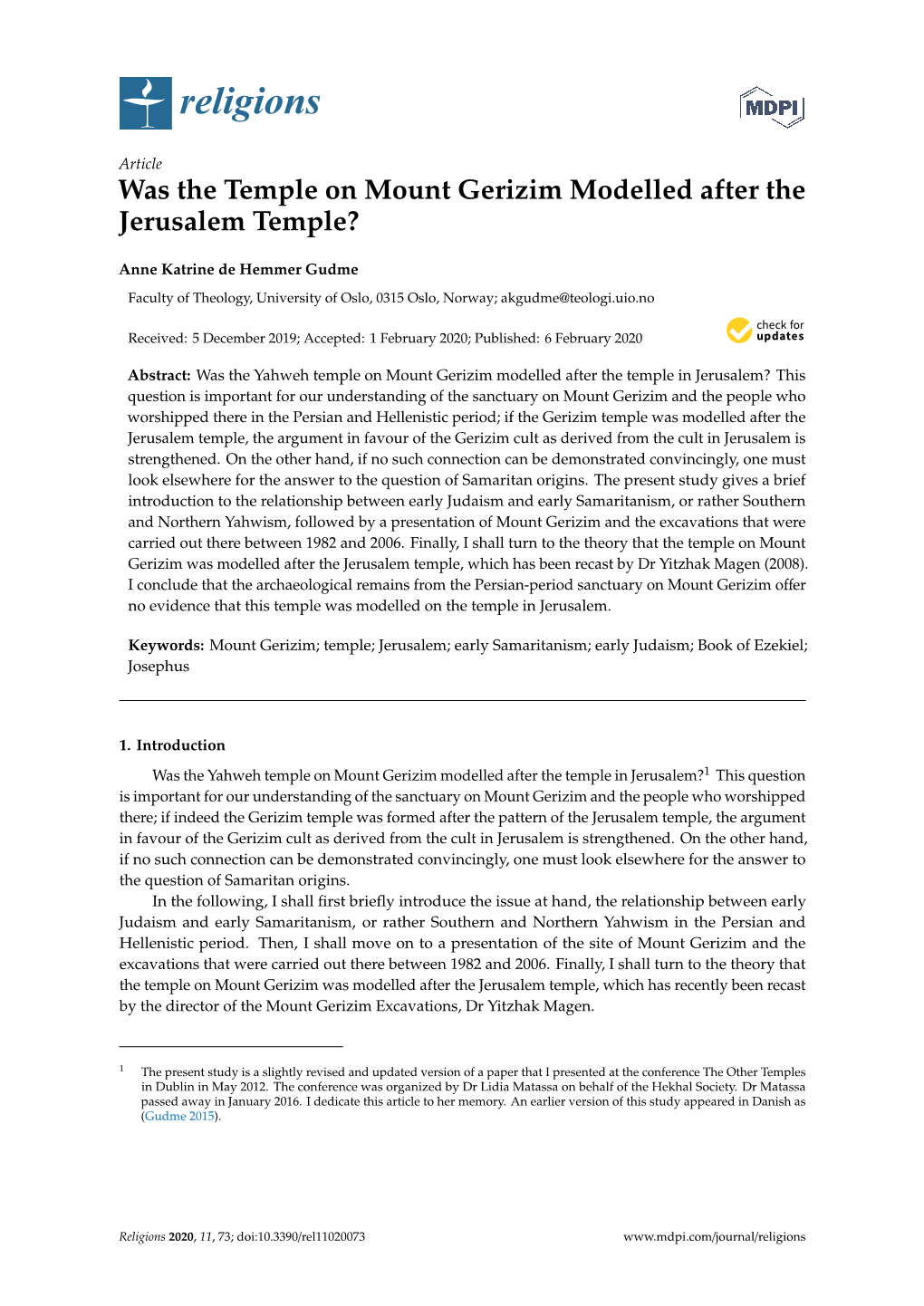 Was the Temple on Mount Gerizim Modelled After the Jerusalem Temple?