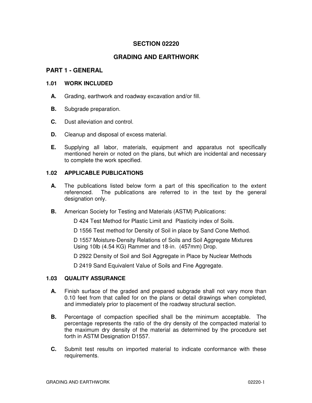 Section 02220 Grading and Earthwork Part 1