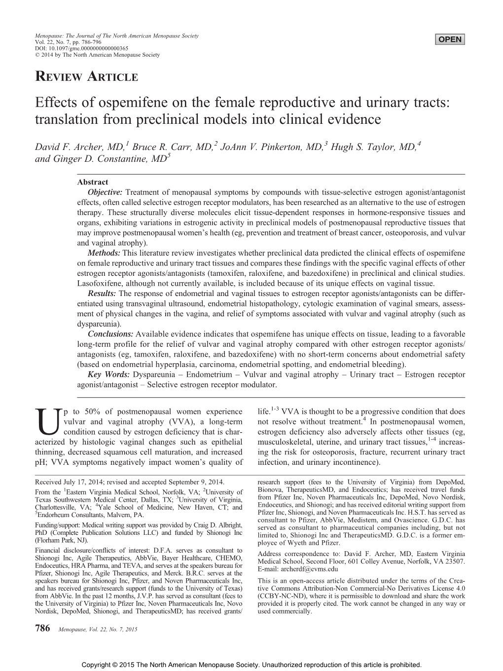 Effects of Ospemifene on the Female Reproductive and Urinary Tracts: Translation from Preclinical Models Into Clinical Evidence