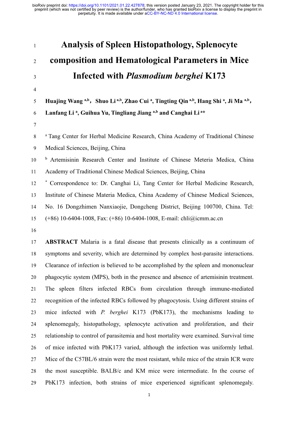 Analysis of Spleen Histopathology, Splenocyte Composition And