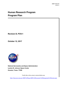 Human Research Program Program Plan