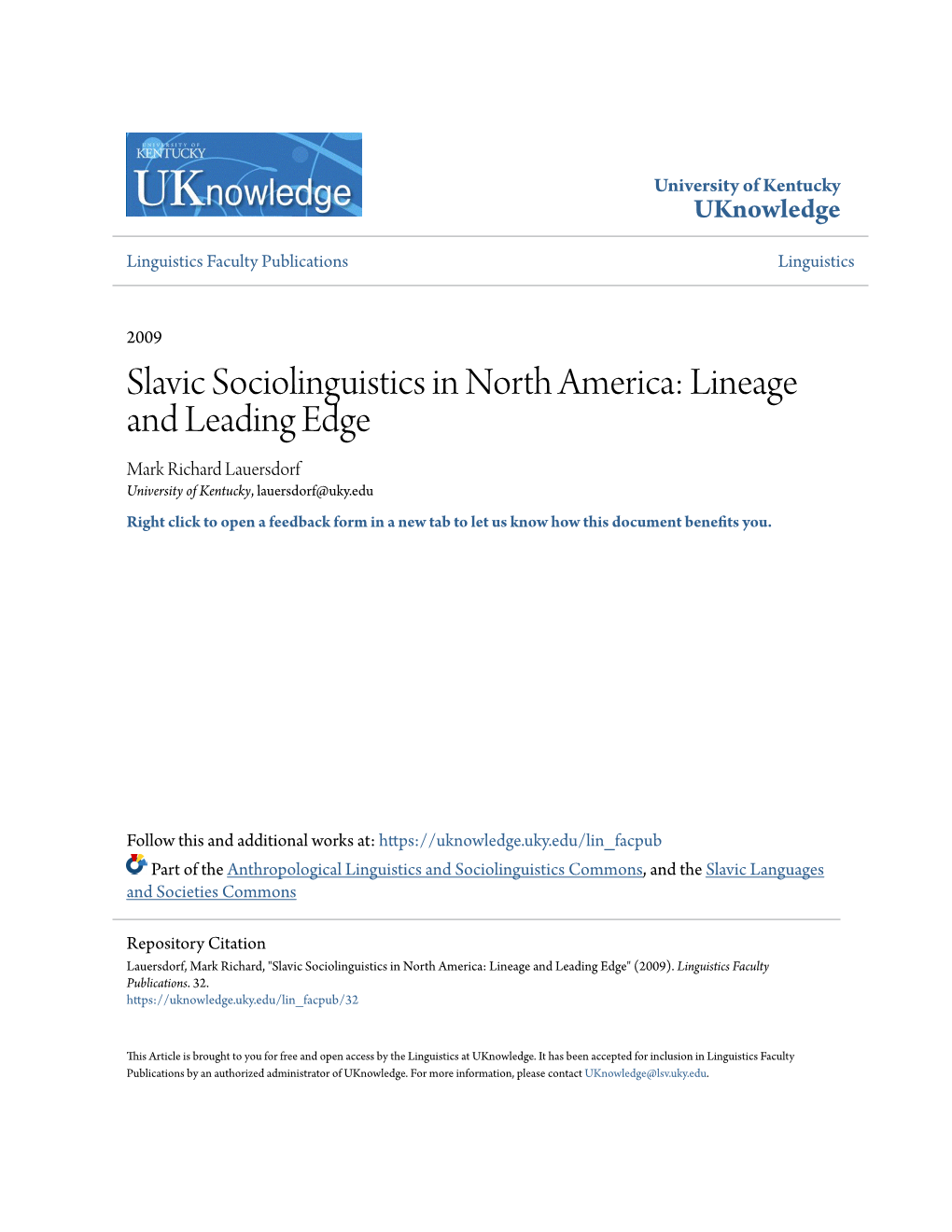 Slavic Sociolinguistics in North America