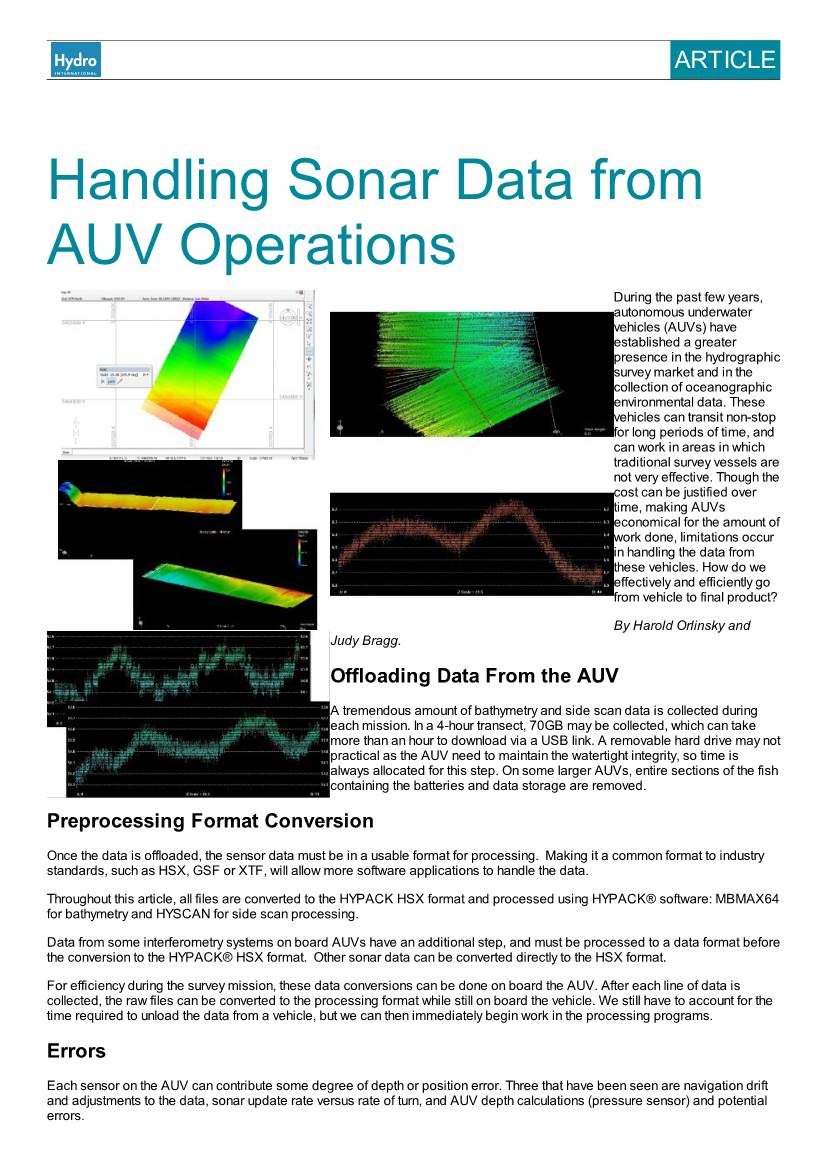 Handling Sonar Data from AUV Operations