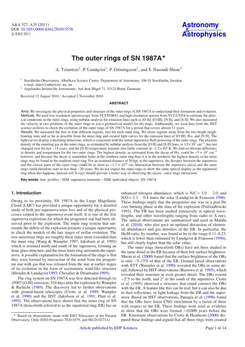 The Outer Rings of SN 1987A⋆