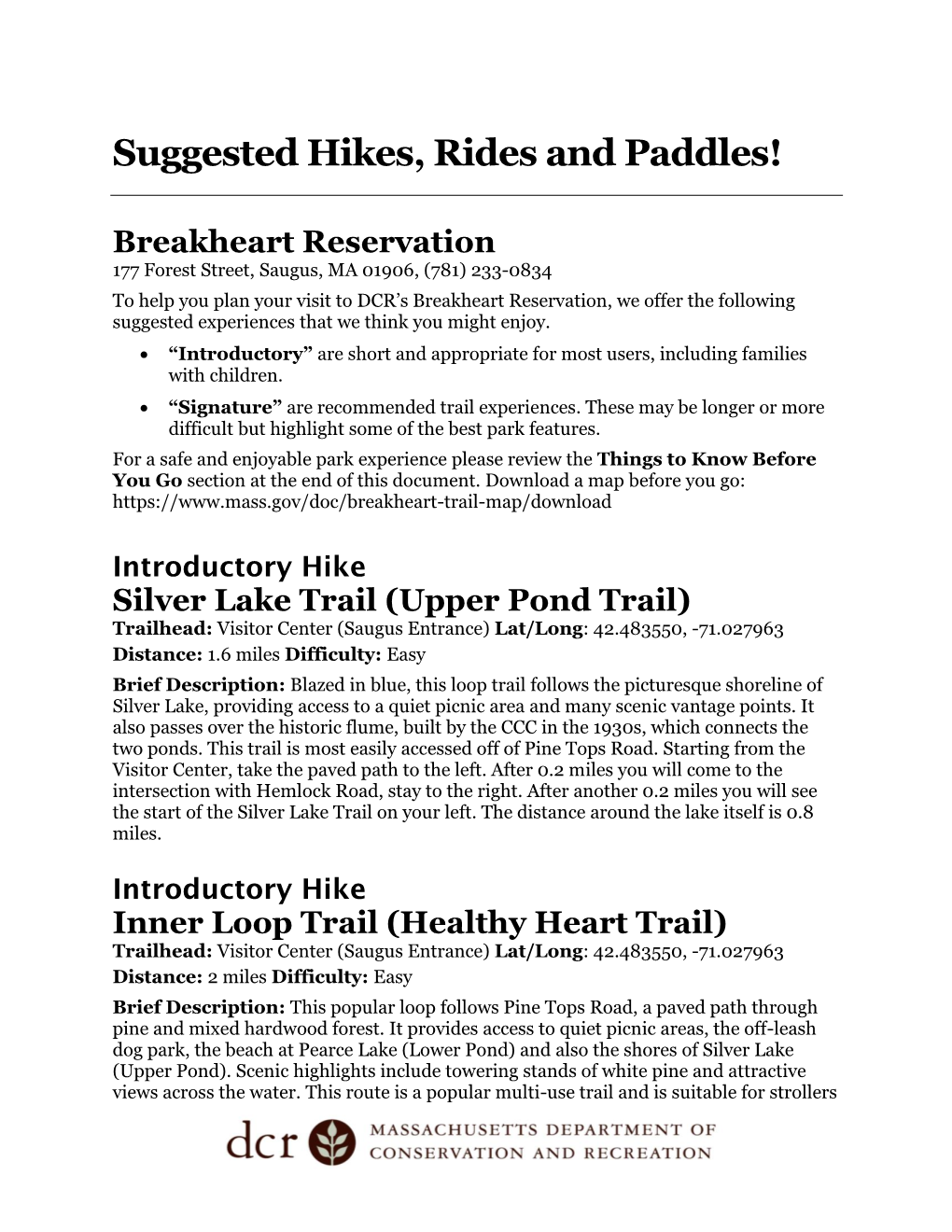 Suggested Hikes, Rides and Paddles!