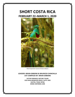 Short Costa Rica February 22–March 1, 2020