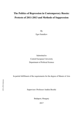 The Politics of Repression in Contemporary Russia: Protests of 2011-2013 and Methods of Suppression