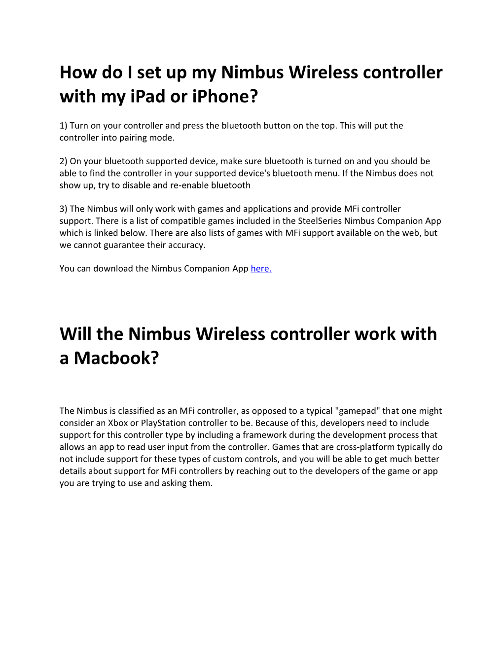How Do I Set up My Nimbus Wireless Controller with My Ipad Or Iphone?