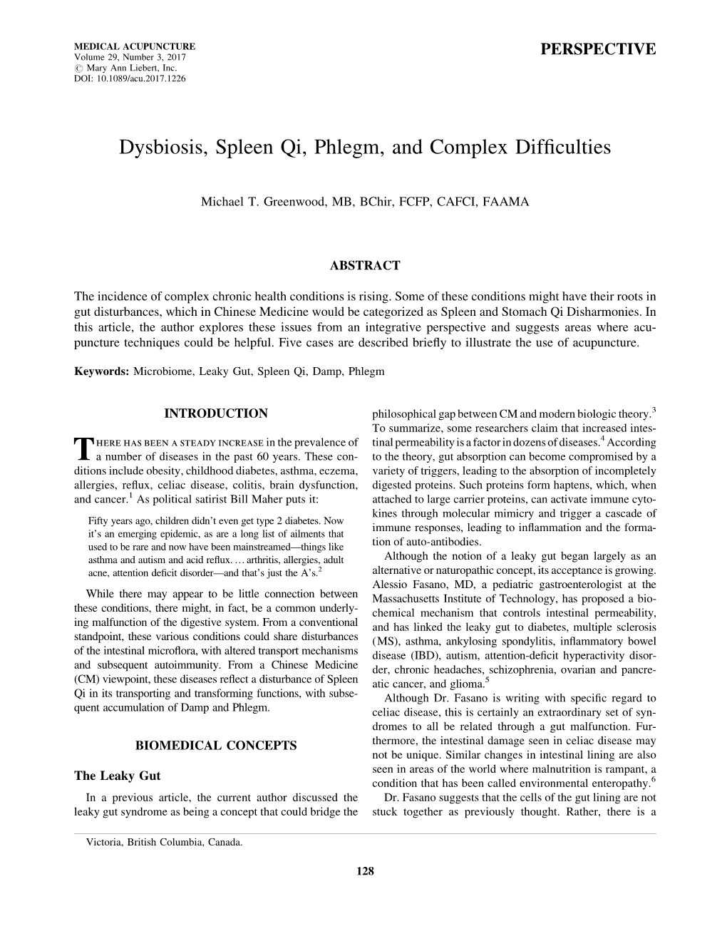Dysbiosis, Spleen Qi, Phlegm, and Complex Difficulties