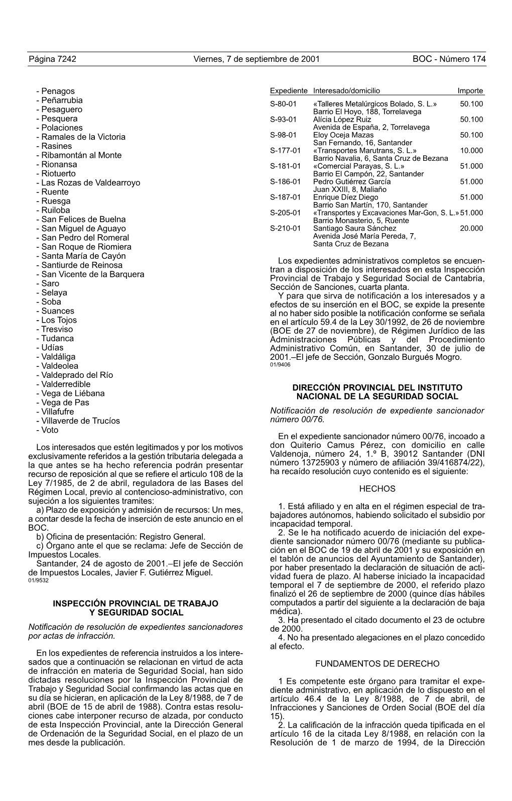 Penagos Expediente Interesado/Domicilio Importe - Peñarrubia S-80-01 Çtalleres Metalúrgicos Bolado, S