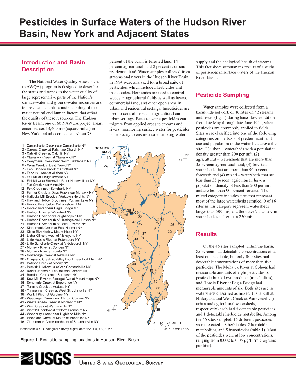 Pesticides in Surface Waters of the Hudson River Basin, New York and Adjacent States