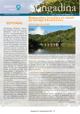 Restauration Forestière En Amont Du Barrage D'andekaleka : EDITORIAL