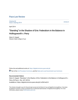 “Standing” in the Shadow of Erie: Federalism in the Balance in Hollingsworth V