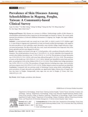 Prevalence of Skin Diseases Among Schoolchildren in Magong, Penghu, Taiwan