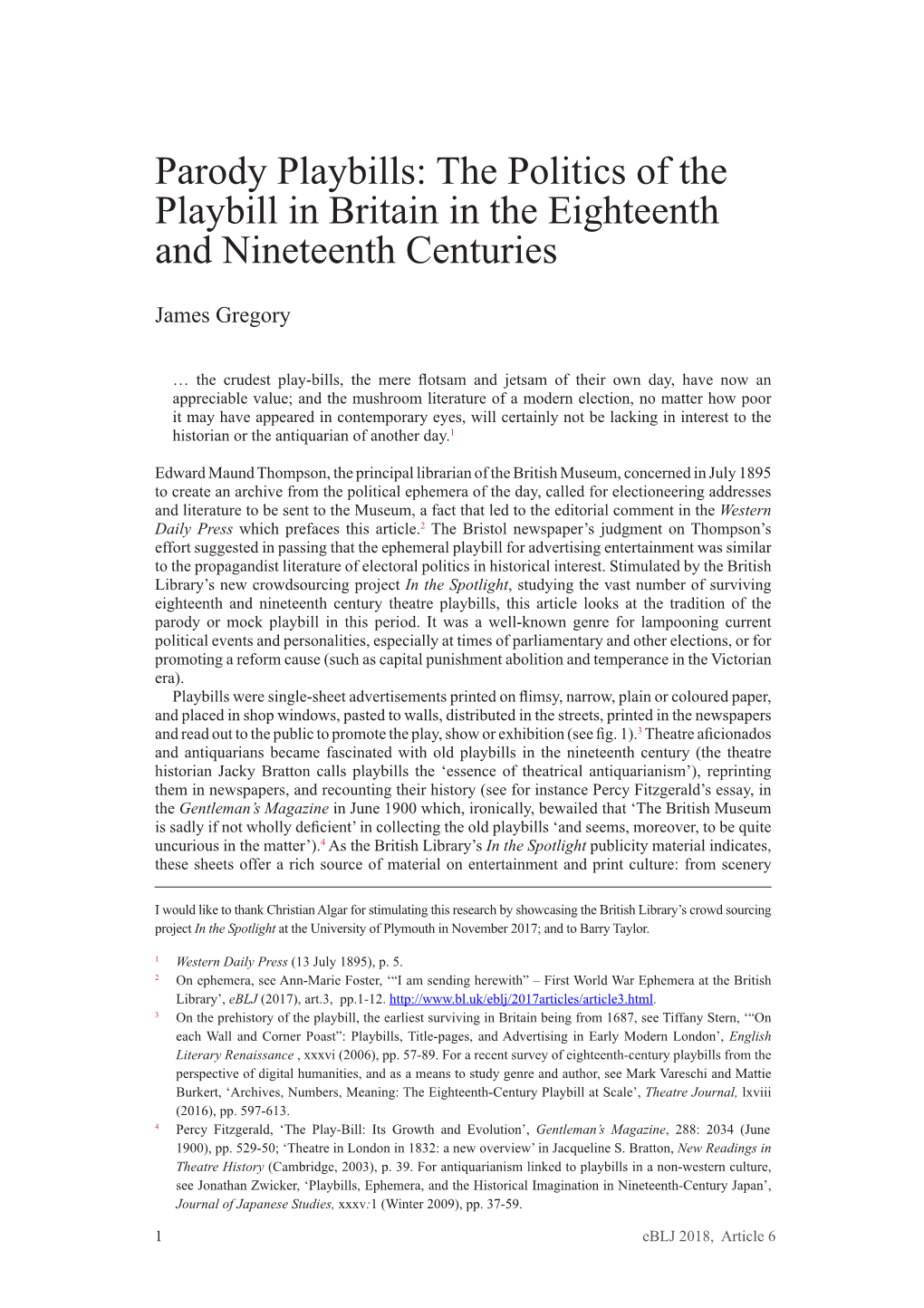 The Politics of the Playbill in Britain in the Eighteenth and Nineteenth Centuries