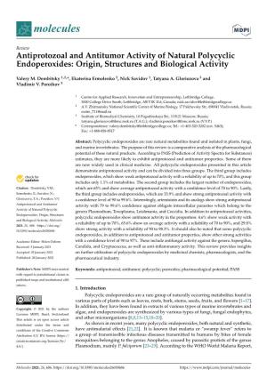 Antiprotozoal and Antitumor Activity of Natural Polycyclic Endoperoxides: Origin, Structures and Biological Activity