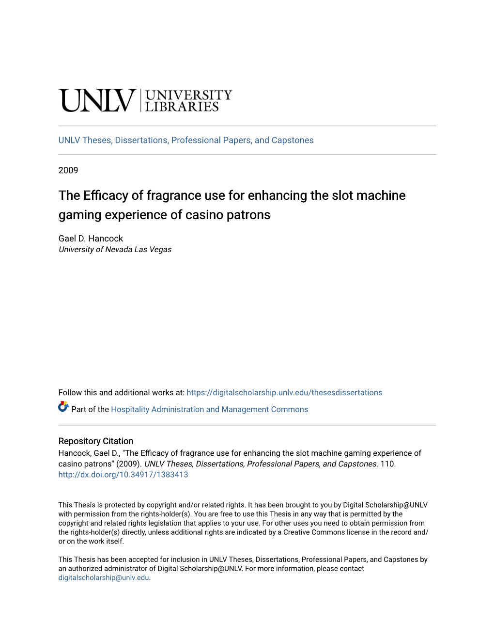 The Efficacy of Fragrance Use for Enhancing the Slot Machine Gaming Experience of Casino Patrons